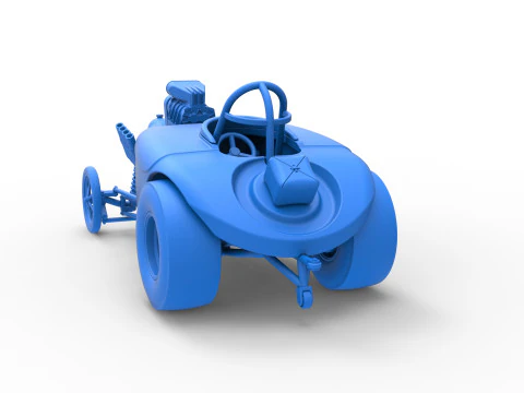 Oldschoolowy dragster z przednim silnikiem i skorupą Wersja 9 Skala od 1 do 25 Model do druku 3D