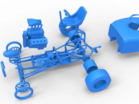 Oldschoolowy dragster z przednim silnikiem i skorupą Wersja 9 Skala od 1 do 25 Model do druku 3D