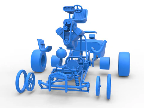 Oldschoolowy dragster z przednim silnikiem i skorupą Wersja 9 Skala od 1 do 25 Model do druku 3D