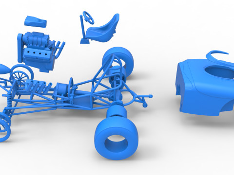 Front engine old school dragster with shell Version 9 Scale 1 to 25 3D Print Model