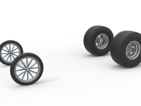 Wheel set of Vintage Front engine dragster Version 3 Scale 1 to 25 3D Print Model