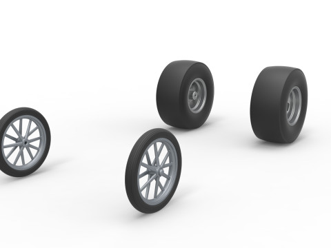 Wheel set of Vintage Front engine dragster Version 3 Scale 1 to 25 Modelo de Impressão 3D