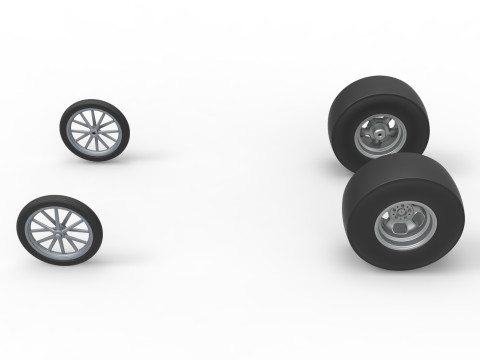 Wheel set of Vintage Front engine dragster Version 3 Scale 1 to 25 Modelo de Impressão 3D