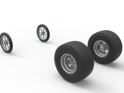 Wheel set of Vintage Front engine dragster Version 3 Scale 1 to 25 Modelo de Impressão 3D