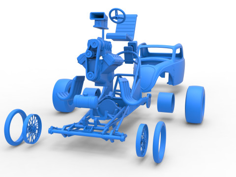 Front engine old school dragster with shell Version 10 Scale 1 to 25 Modello di stampa 3D