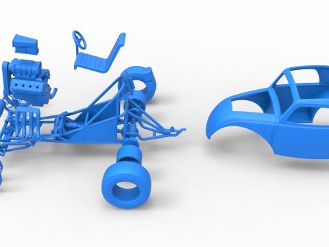 Front engine old school dragster with shell Version 10 Scale 1 to 25 Modello di stampa 3D