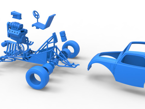 Front engine old school dragster with shell Version 10 Scale 1 to 25 Modello di stampa 3D