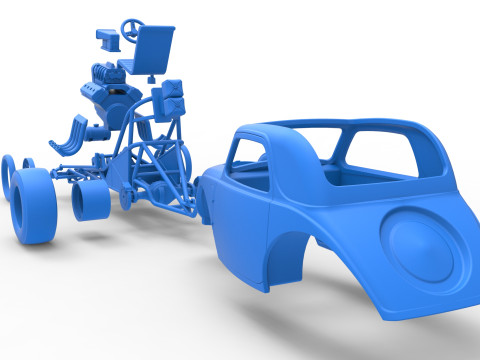 Front engine old school dragster with shell Version 10 Scale 1 to 25 Modello di stampa 3D