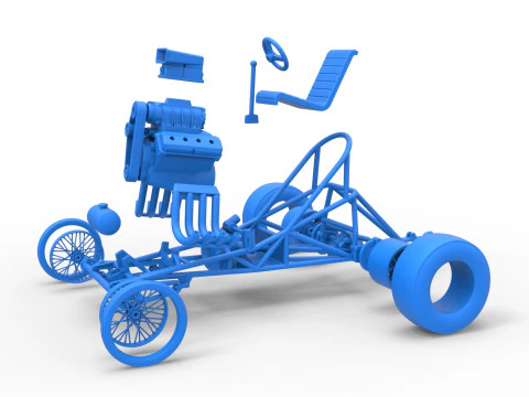 ヴィンテージ フロント エンジン ドラッグスター ベース バージョン 3 スケール 1 ～ 25 3Dプリントモデル