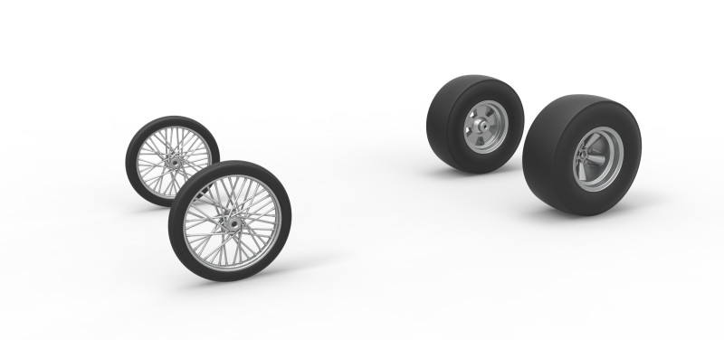 Wheel set of Vintage Front engine dragster Version 4 Scale 1 to 25 3D-Druckmodell .c4d .max .obj .3ds .fbx .stl .blend