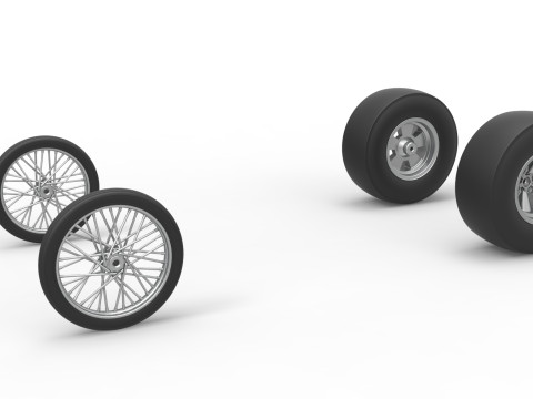 Wheel set of Vintage Front engine dragster Version 4 Scale 1 to 25 Model do druku 3D