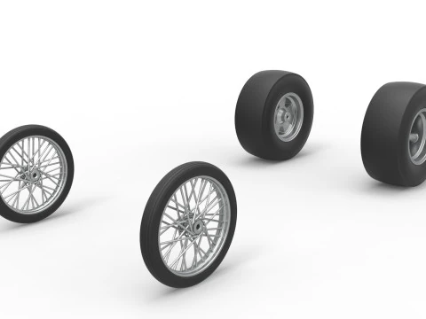 Wheel set of Vintage Front engine dragster Version 4 Scale 1 to 25 3D Print Model