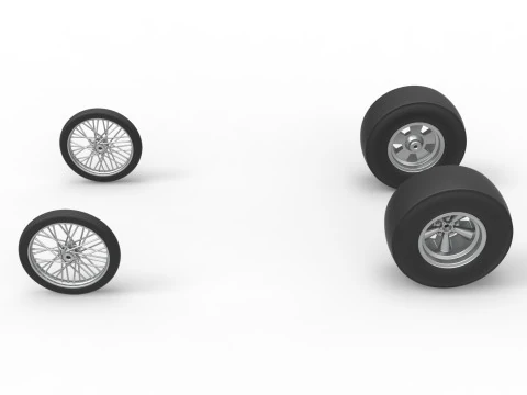 Wheel set of Vintage Front engine dragster Version 4 Scale 1 to 25 3D Print Model