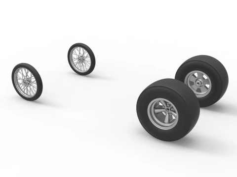 Wheel set of Vintage Front engine dragster Version 4 Scale 1 to 25 3D Print Model