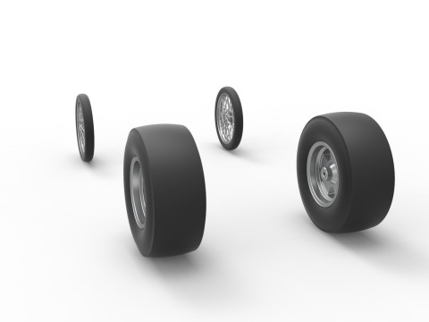 Wheel set of Vintage Front engine dragster Version 4 Scale 1 to 25 3D-Druckmodell