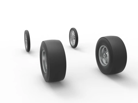 Wheel set of Vintage Front engine dragster Version 4 Scale 1 to 25 3D Print Model