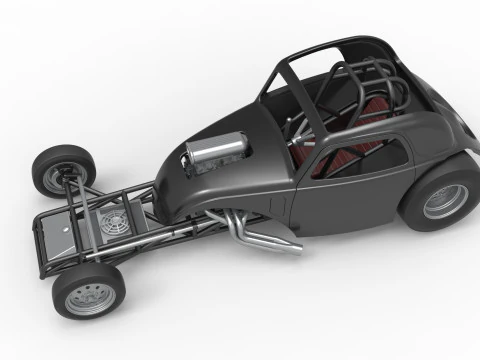 Front engine old school dragster with shell Version 11 Scale 1 to 25 3D Print Model