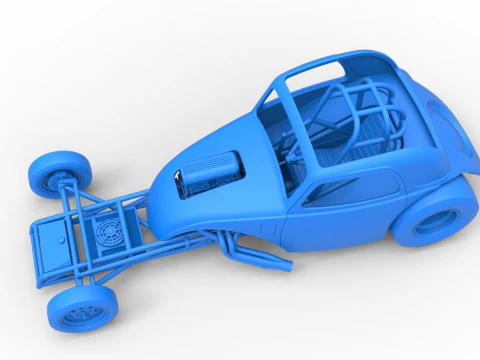 Front engine old school dragster with shell Version 11 Scale 1 to 25 3D Print Model