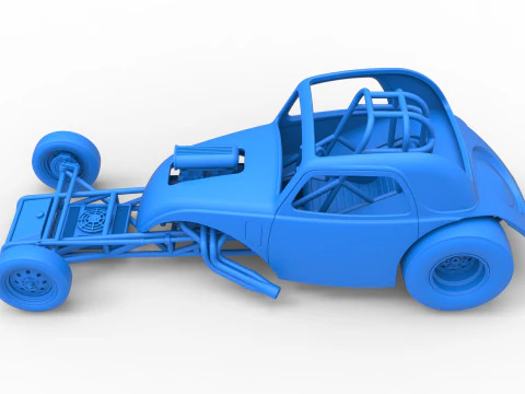 Front engine old school dragster with shell Version 11 Scale 1 to 25 3D Print Model
