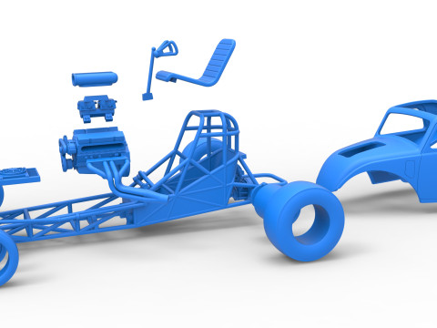 Front engine old school dragster with shell Version 11 Scale 1 to 25 3D Baskı Modeli