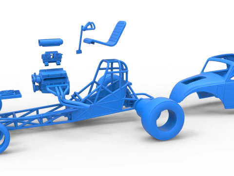 Front engine old school dragster with shell Version 11 Scale 1 to 25 3D Print Model