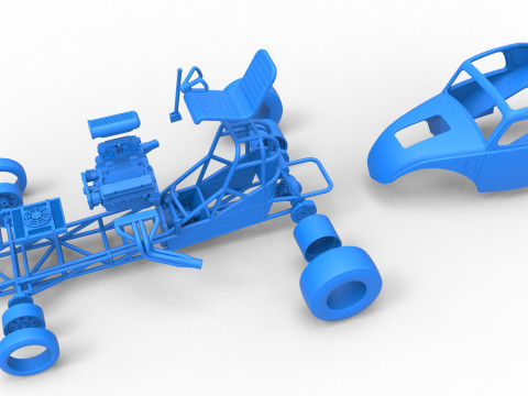 Front engine old school dragster with shell Version 11 Scale 1 to 25 3D Baskı Modeli