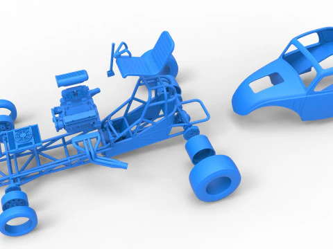 Front engine old school dragster with shell Version 11 Scale 1 to 25 3D Print Model