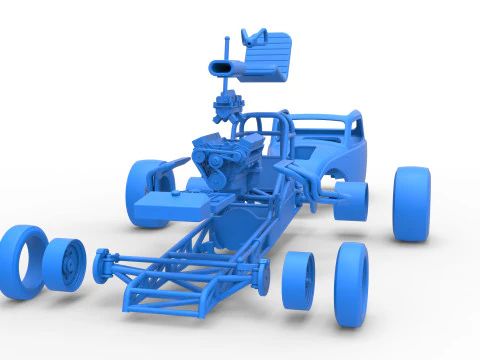 Front engine old school dragster with shell Version 11 Scale 1 to 25 3D Print Model
