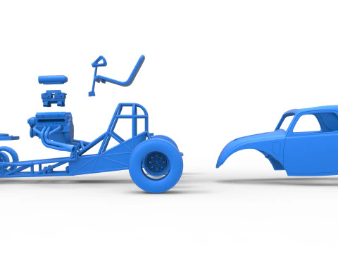 Front engine old school dragster with shell Version 11 Scale 1 to 25 3D Print Model