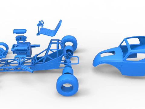 Front engine old school dragster with shell Version 11 Scale 1 to 25 3D Print Model
