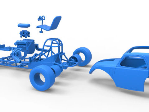 Front engine old school dragster with shell Version 11 Scale 1 to 25 3D Print Model