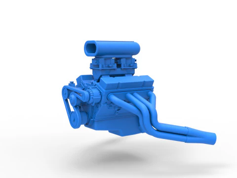 Mesin V8 untuk dragster vintage Versi 8 Skala 1 hingga 25 Model Cetak 3D