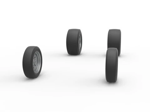 Wheel set of Vintage Front engine dragster Version 5 Scale 1 to 25 3D Print Model