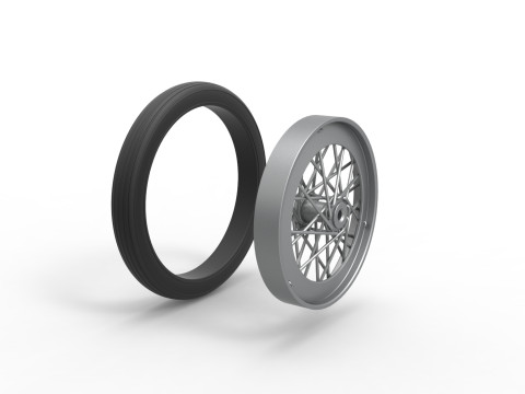 Front wire wheel of vintage dragster Version 2 Scale 1 to 25 3D Print Model