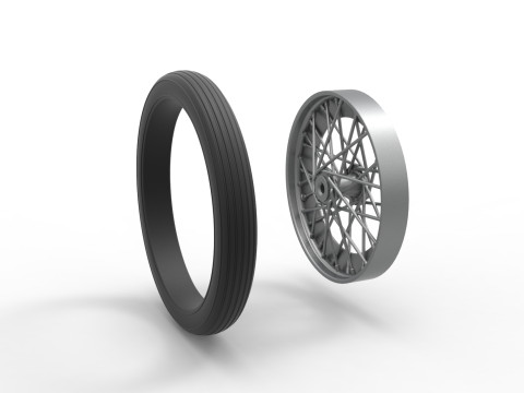 Front wire wheel of vintage dragster Version 2 Scale 1 to 25 3D Print Model