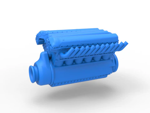 Mesin V12 Vintage Dragster Skala 1 hingga 25 Model Cetak 3D