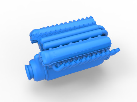 Engine V12 of Vintage Dragster Scale 1 to 25 3D Print Model