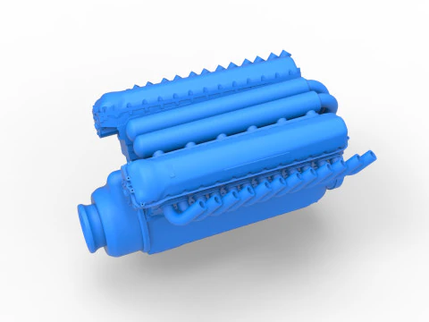 Engine V12 of Vintage Dragster Scale 1 to 25 3D Print Model