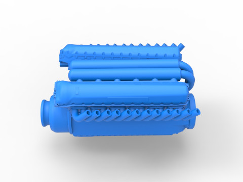 Engine V12 of Vintage Dragster Scale 1 to 25 3D Print Model