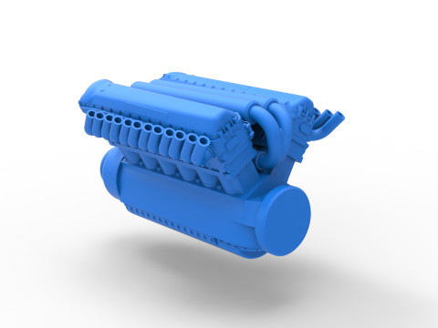 Engine V12 of Vintage Dragster Scale 1 to 25 3D Print Model