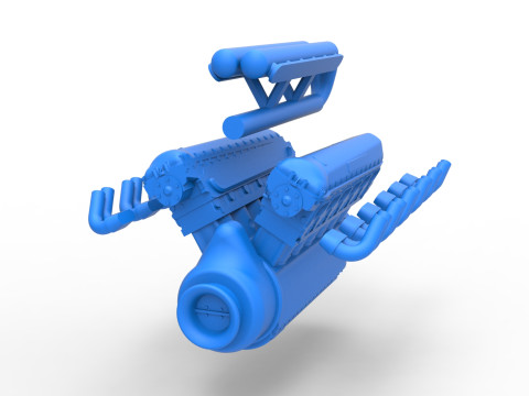Engine V12 of Vintage Dragster Scale 1 to 25 3D Print Model