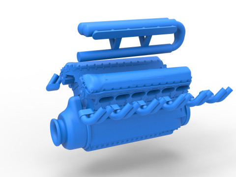 Engine V12 of Vintage Dragster Scale 1 to 25 3D Print Model