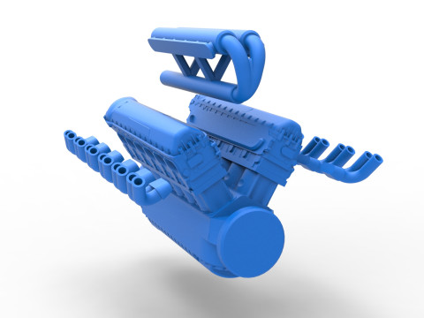 Engine V12 of Vintage Dragster Scale 1 to 25 3D Print Model