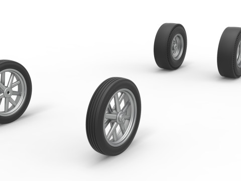 Wheel Set of Vintage Front engine dragster Version 6 Scale 1 to 25 3D Print Model