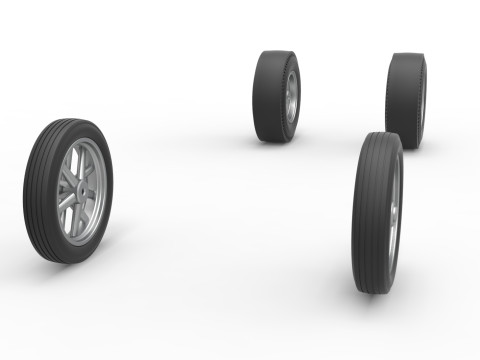 Wheel Set of Vintage Front engine dragster Version 6 Scale 1 to 25 3D Print Model