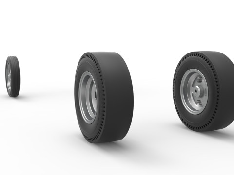 Wheel Set of Vintage Front engine dragster Version 6 Scale 1 to 25 3D Print Model
