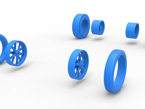 Wheel Set of Vintage Front engine dragster Version 6 Scale 1 to 25 3D Print Model