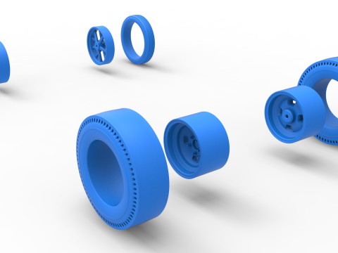 Wheel Set of Vintage Front engine dragster Version 6 Scale 1 to 25 3D Print Model