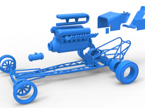 Front engine vintage dragster with V12 Scale 1 to 25 3D Print Model