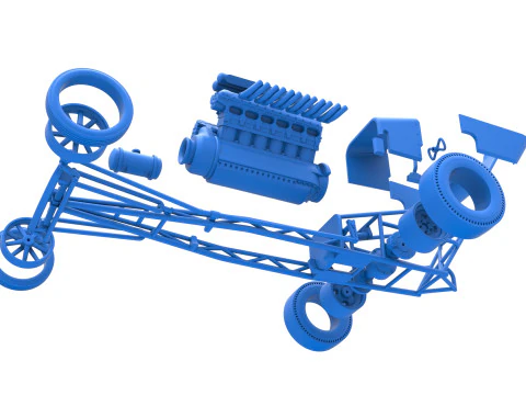 Front engine vintage dragster with V12 Scale 1 to 25 3D Print Model
